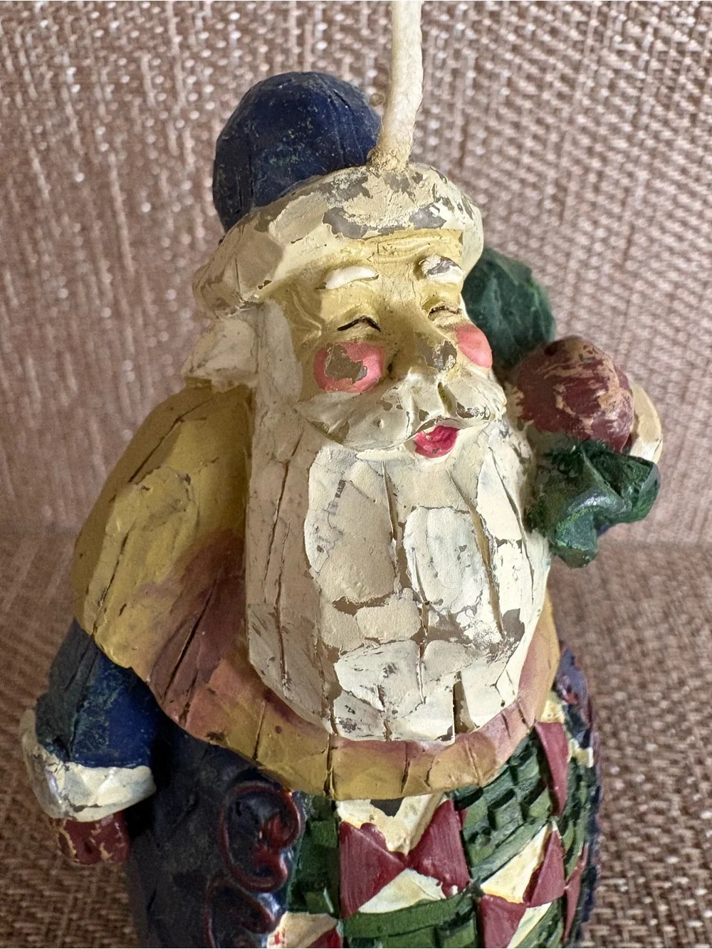 Vintage Santa Claus Single Wick Candle 4.5 Inches Tall Green Geometric Cute